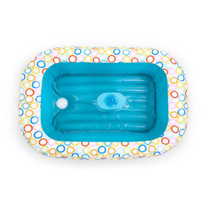 BRIGHT STARTS- Baignoire gonflable avec pompe intégré, 8 balles de jeu et bouche d'évacuation