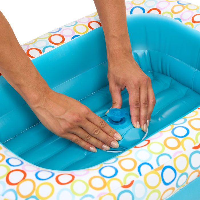 BRIGHT STARTS- Baignoire gonflable avec pompe intégré, 8 balles de jeu et bouche d'évacuation
