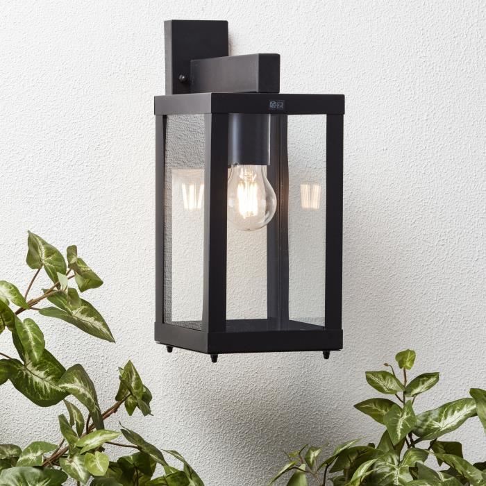Applique extérieure GAIA descendante noir métal/verre E27 1x60W - BRILLIANT