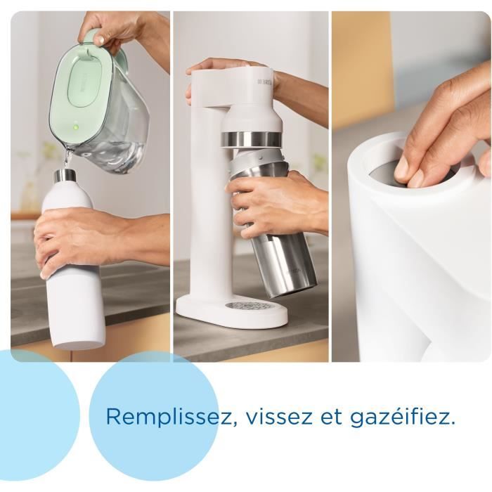 Machine a soda BRITA - SodaTRIO Blanche - 1 Bouteille 1L et 1 Cylindre de CO2 inclus