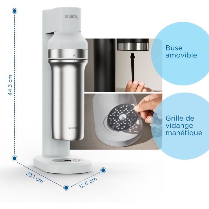 Machine a soda BRITA - SodaTRIO Blanche - 1 Bouteille 1L et 1 Cylindre de CO2 inclus