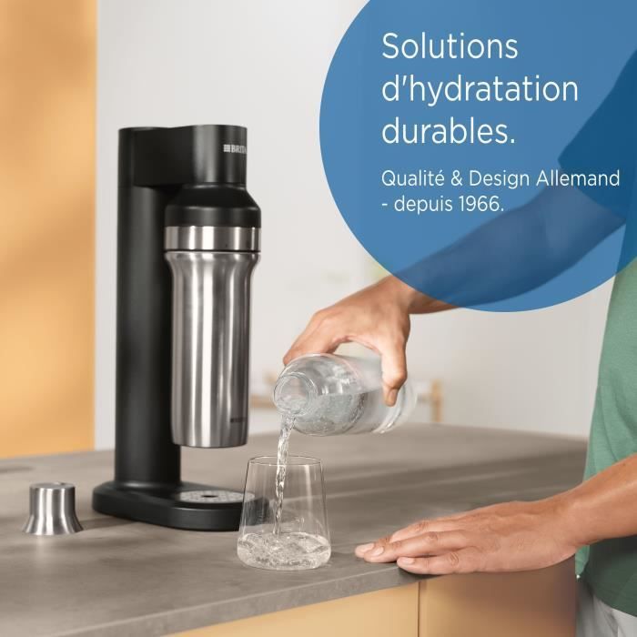 Bouteille isotherme BRITA - Compatible SodaTRIO - Capacité 1L - Acier Inoxydable - Noire
