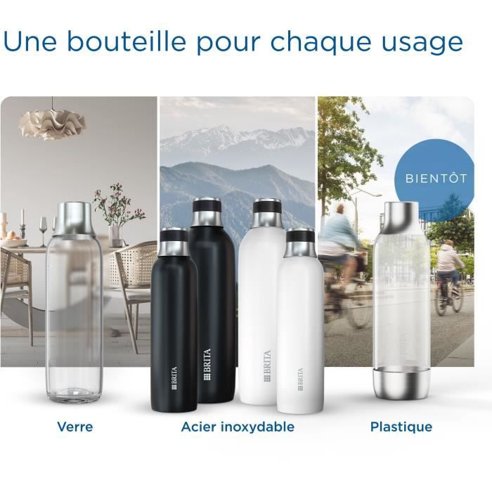 Bouteille isotherme BRITA - Compatible SodaTRIO - Capacité 0,65L - Acier Inoxydable - Noire