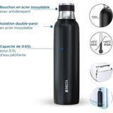 Bouteille isotherme BRITA - Compatible SodaTRIO - Capacité 0,65L - Acier Inoxydable - Noire