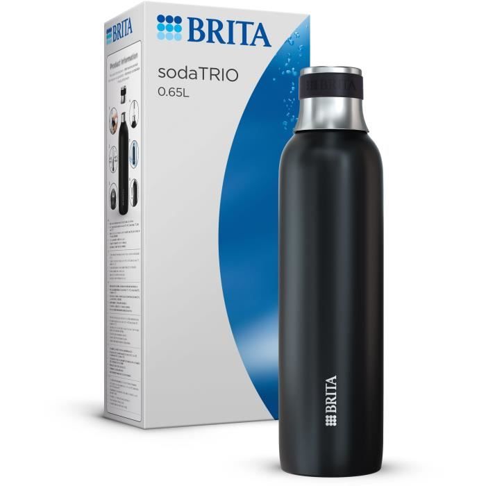 Bouteille isotherme BRITA - Compatible SodaTRIO - Capacité 0,65L - Acier Inoxydable - Noire