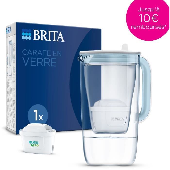 Carafe filtrante en verre BRITA - Model One bleue - Capacité 2,5L dont 1,5L d'eau filtrée - 1 Cartouche Maxtra Pro All-In-1 incluse