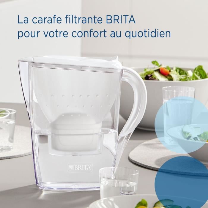 Carafe filtrante BRITA - Marella Blanche - Capacité 2,4L dont 1,4L d'eau filtrée - 1 Cartouche Maxtra Pro All-In-1 incluse