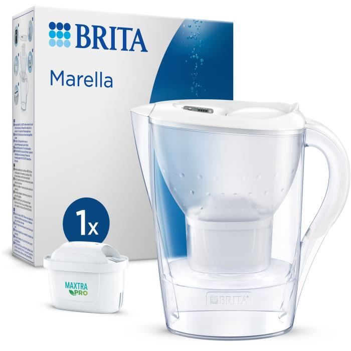 Carafe filtrante BRITA - Marella Blanche - Capacité 2,4L dont 1,4L d'eau filtrée - 1 Cartouche Maxtra Pro All-In-1 incluse