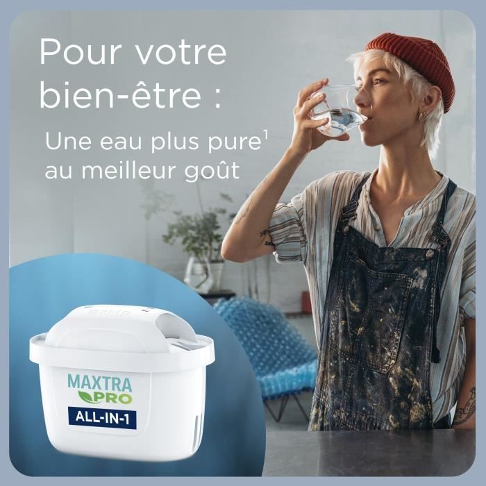 Carafe filtrante BRITA - Marella Blanche - Capacité 2,4L dont 1,4L d'eau filtrée - 1 Cartouche Maxtra Pro All-In-1 incluse