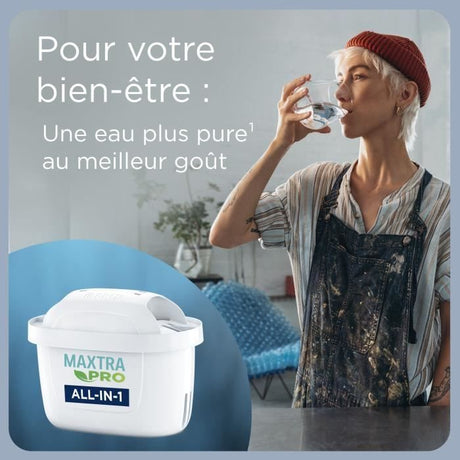 Carafe filtrante BRITA - Marella Blanche - Capacité 2,4L dont 1,4L d'eau filtrée - 1 Cartouche Maxtra Pro All-In-1 incluse