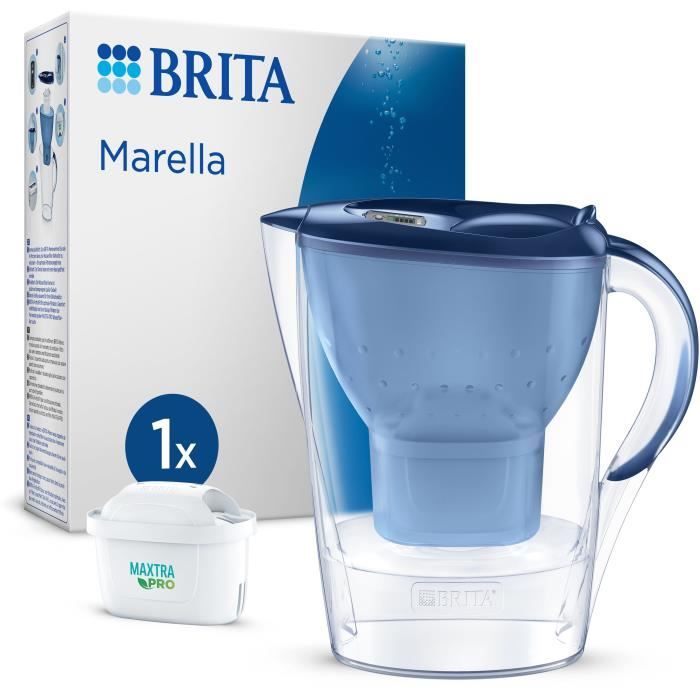 Carafe filtrante BRITA - Marella Bleue - Capacité 2,4L dont 1,4L d'eau filtrée - 1 Cartouche Maxtra Pro All-In-1 incluse