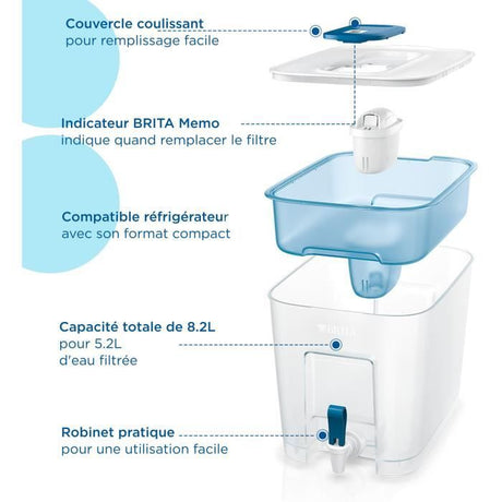 Distributeur d'eau BRITA - Flow - Capacité 8,2L dont 5,2L d'eau filtrée - 1 Cartouche Maxtra Pro All-In-1 incluse