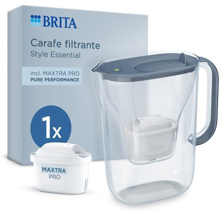 Carafe filtrante BRITA - Style Essential Bleu minéral - Capacité 2,4L dont 1,4L d'eau filtrée - 1 filtre Maxtra Pro Pure performance