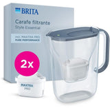 Carafe filtrante BRITA - Style Essential Bleu minéral - Capacité 2,4L dont 1,4L d'eau filtrée - 2 filtres Maxtra Pro Pure