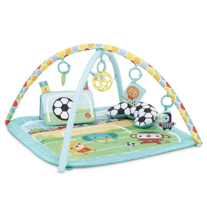 BRIGHT STARTS Tapis d'Eveil Football, Arche de jeu avec jouets Oball détachables, Musique et Lumieres, Dimensions : 47 x 74 x 74