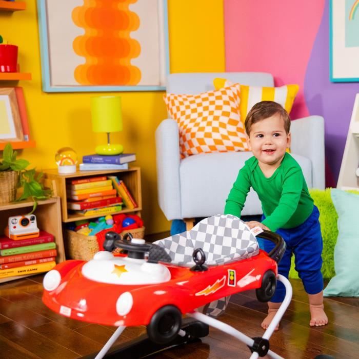 BRIGHT STARTS Trotteur bébé pliable 3 en 1, petite voiture , 3 modes de jeux évolutifs, rouge, Cadeau Noel bébé