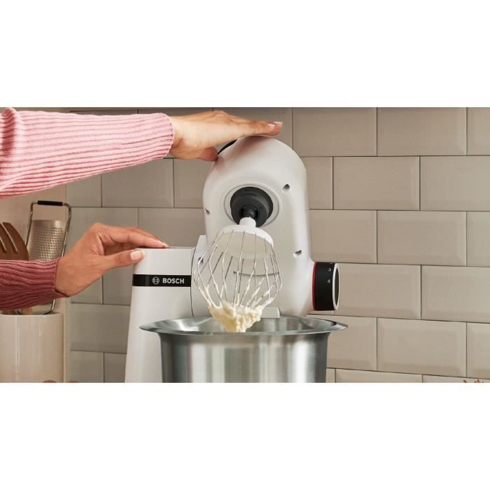 Robot multifonction compact - BOSCH MUMS2EW20 - Bol inox - 3 disques - blender 1,25L - Kit pâtisserie inclus - blanc