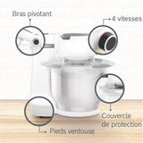 Robot multifonction compact - BOSCH MUMS2EW20 - Bol inox - 3 disques - blender 1,25L - Kit pâtisserie inclus - blanc