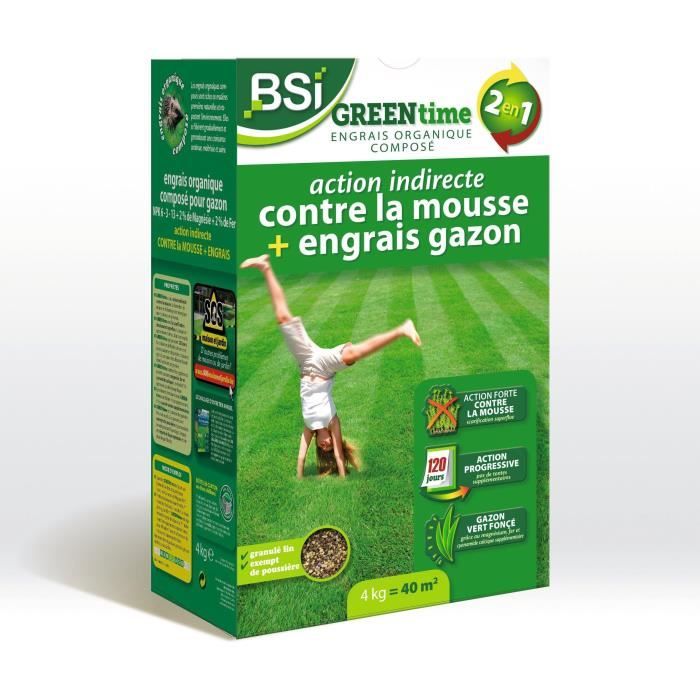 BSI - Engrais Gazon - Greentime - Fertiliser le Gazon - jusqu'a 40m² - 4kg