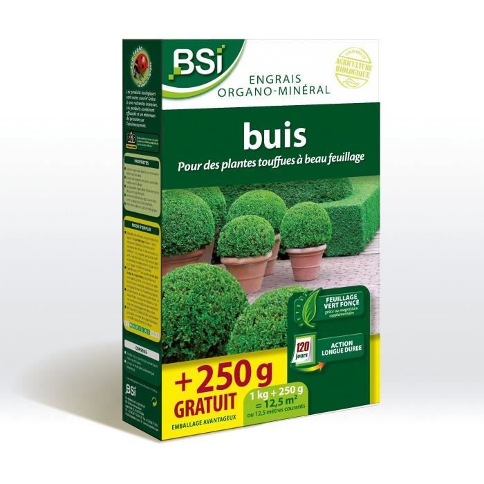 Engrais Buis - BSI - Bio - Feuillage étincelant et vert fonçé - Action longue durée - 1Kg  + 250g gratuit - Jusqu'a 12,5 m²