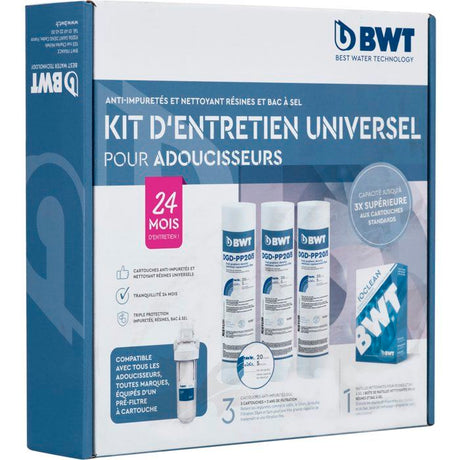 Kit d'entretien adoucisseur - BWT - 3 cartouches - Pastilles IOCLEAN - Protection impuretés & résines