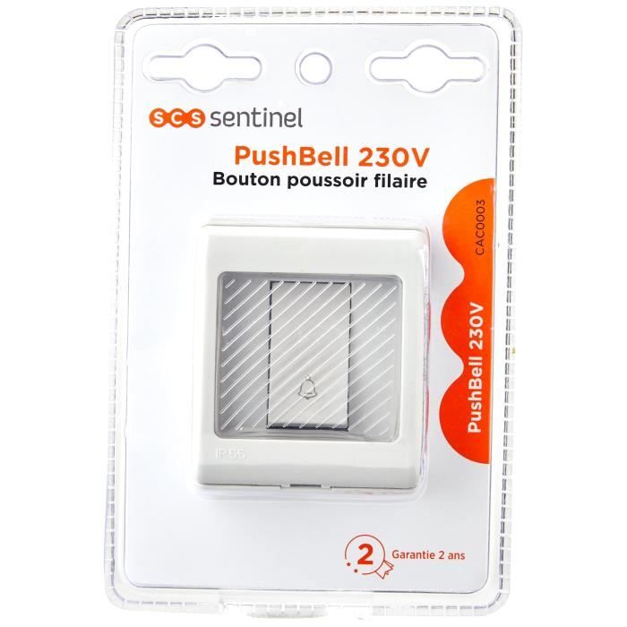 Bouton poussoir SCS SENTINEL 230V - Pouvoir de coupure 16A - IP55 - Blanc