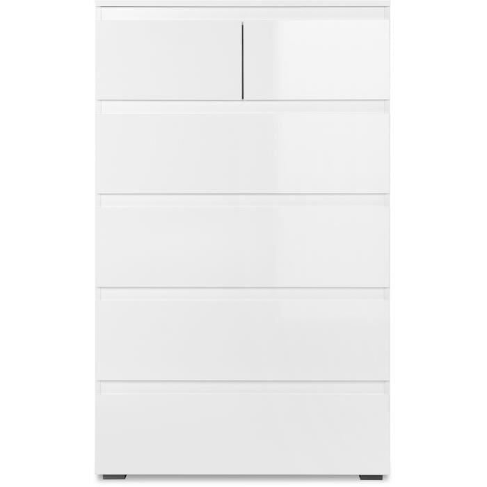 Commode CAPETOWN - Décor blanc brillant - 6 Tiroirs - L80 x H131,5 x P40 cm