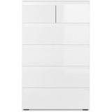 Commode CAPETOWN - Décor blanc brillant - 6 Tiroirs - L80 x H131,5 x P40 cm