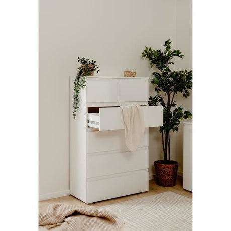 Commode CAPETOWN 6 Tiroirs - Décor blanc brillant - L80 x P40 x H131,5cm