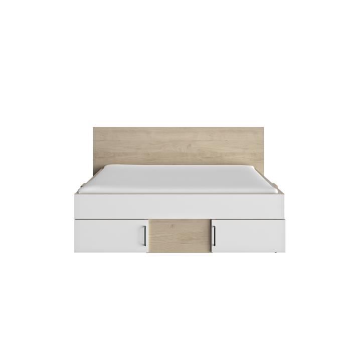 DIAGONE Lit  adulte avec tiroirs de rangement  - Chene et blanc - 140 x 190 - SWIVEL