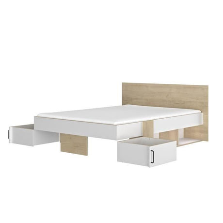 DIAGONE Lit  adulte avec tiroirs de rangement  - Chene et blanc - 140 x 190 - SWIVEL