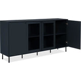 Buffet bas - CARACAS - Décor bleu navy - 2 portes vitrées + 2 portes - L180 x H90 x P40 cm