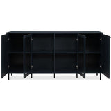 Buffet bas - CARACAS - Décor bleu navy - 2 portes vitrées + 2 portes - L180 x H90 x P40 cm