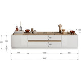 Meuble TV - FIRENZE - 2 portes - 2 tiroirs - Blanc laqué - Chêne Cadiz - 205 x 40 x 44 cm