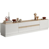 Meuble TV - FIRENZE - 2 portes - 2 tiroirs - Blanc laqué - Chene Cadiz - 205 x 40 x 44 cm