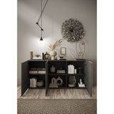Buffet - VENEZIA - 3 portes - Gris titan mat - Chene Cadiz - 181 x 44 x 84 cm