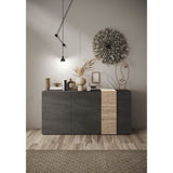 Buffet - VENEZIA - 3 portes - Gris titan mat - Chene Cadiz - 181 x 44 x 84 cm