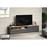 Meuble TV - Esteban - Urbain - En panneaux de particules - Chene blond / gris anthracite mat - 210 x 43 x 41 cm - Trendteam