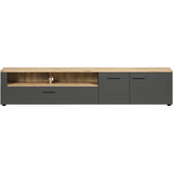 Meuble TV - Esteban - Urbain - En panneaux de particules - Chene blond / gris anthracite mat - 210 x 43 x 41 cm - Trendteam