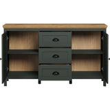 Buffet - Stanton  - Vert profond / chene naturel - 2 portes - 3 tiroirs - 146cm x 45cm x 86cm