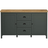 Buffet - Stanton  - Vert profond / chene naturel - 2 portes - 3 tiroirs - 146cm x 45cm x 86cm