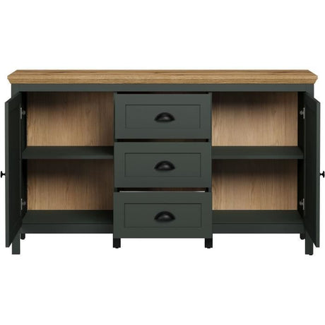 Buffet - Stanton  - Vert profond / chene naturel - 2 portes - 3 tiroirs - 146cm x 45cm x 86cm