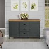 Buffet - Stanton  - Vert profond / chene naturel - 2 portes - 3 tiroirs - 146cm x 45cm x 86cm