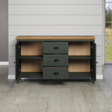 Buffet - Stanton  - Vert profond / chene naturel - 2 portes - 3 tiroirs - 146cm x 45cm x 86cm