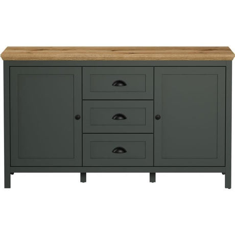 Buffet - Stanton  - Vert profond / chene naturel - 2 portes - 3 tiroirs - 146cm x 45cm x 86cm