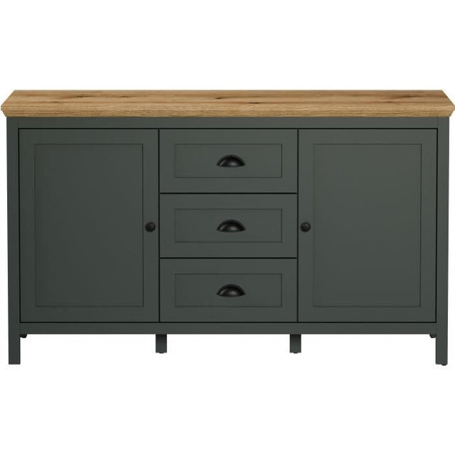Buffet - Stanton  - Vert profond / chene naturel - 2 portes - 3 tiroirs - 146cm x 45cm x 86cm