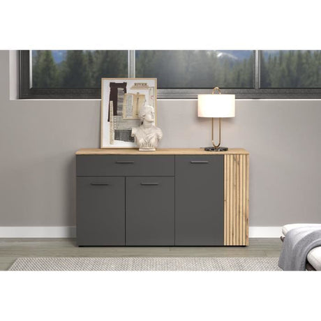 Bahut - Esteban - En panneaux de particules - Chene blond / gris anthracite - 3 portes - 1 tiroir - Scandinave - Trendteam