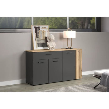 Bahut - Esteban - En panneaux de particules - Chene blond / gris anthracite - 3 portes - 1 tiroir - Scandinave - Trendteam