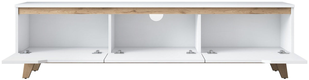 Meuble TV - D1 - Blanc / Noyer - Rangement supplémentaire - 180 x 49 x 35 cm