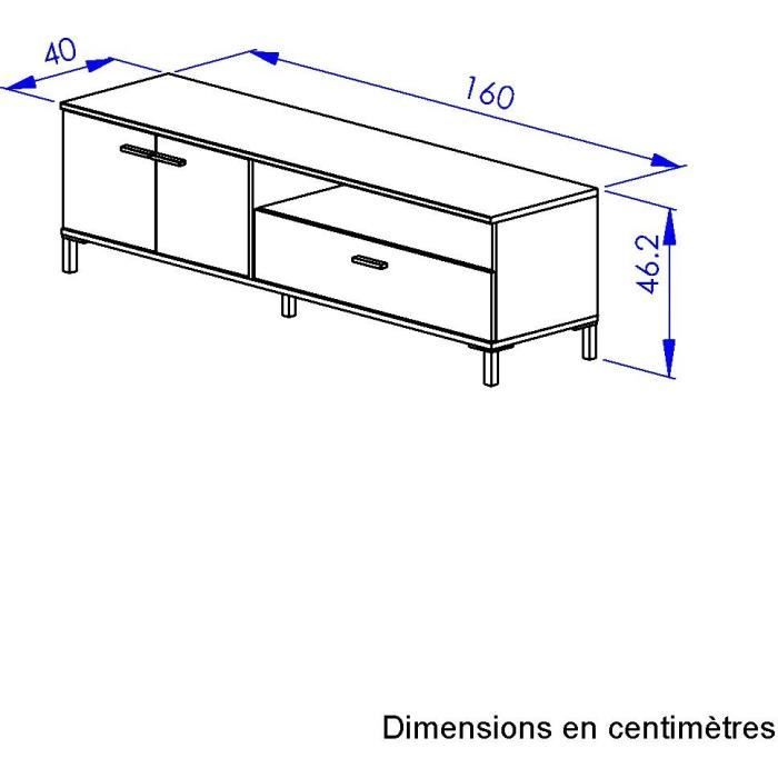 Banc TV - TRUST - Chene / Noir - 2 portes - 1 tiroir - 140 x 40 x 47 cm - GAMI
